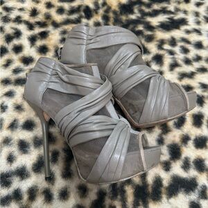 Authentic Gwen Stefani L.A.M.B. mesh leather heels grey 6.5